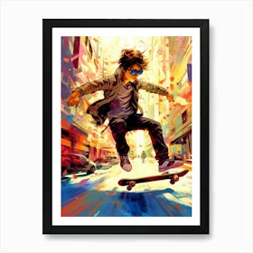 Skateboarding In Tokyo, Japan Drawing 2 Art Print