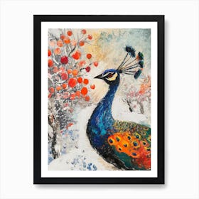 Peacock In A Winter Setting Painting 2 Art Print