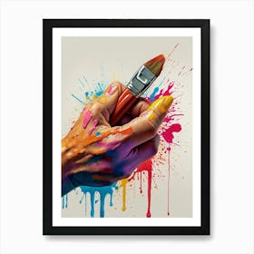 Hand Holding Paint Brush Art Print