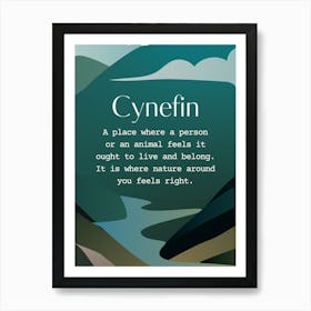 Welsh Cynefin Quote Blue Mountains and River Art Print