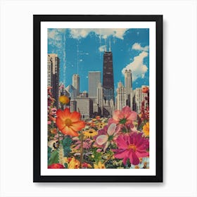 Chicago   Floral Retro Collage Style 2 Art Print