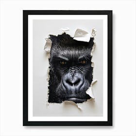 Oil Painting Styled Gorilla Face Emerging From Ripped Paper On A White Background Hyperrealistic B 2 Art Print