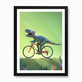 Dinosaur On A Bike Art Print