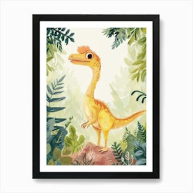 Archaeopteryx Dinosaur Watercolour Plant Illustration Art Print