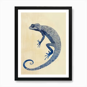 Blue Carpet Chameleon Block Print 1 Art Print