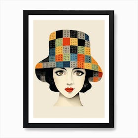 Lady In Crochet Hat Illustration  Art Print