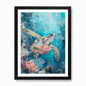 Paint Splash Pastel Sea Turtle With The Coral Art Print