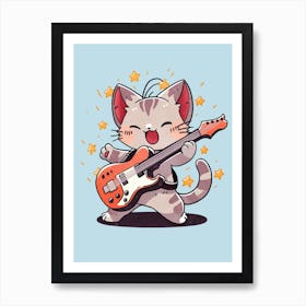 Cat Playing Guitar Art Print