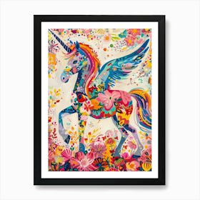 Floral Unicorn With Wings Painting 2 Art Print