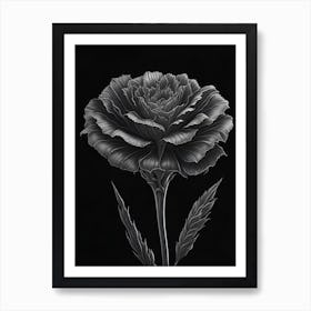 A Carnation In Black White Line Art Vertical Composition 6 Art Print