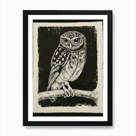 Northern Pygmy Owl Linocut Blockprint 1 Art Print