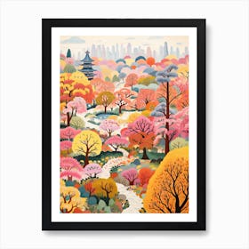 Osaka Castle Park, Japan In Autumn Fall Illustration 1 Art Print