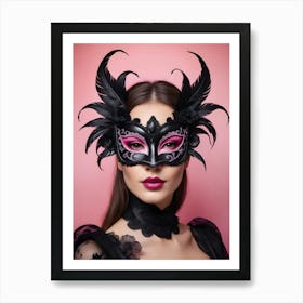 A Woman In A Carnival Mask, Pink And Black (12) Art Print