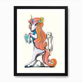 Unicorn Sitting On Toilet Art Print