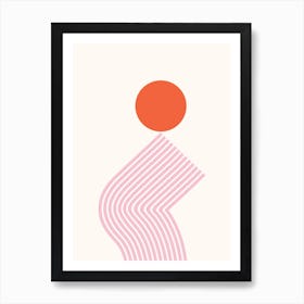 Geometric Lines Sun Rainbow Balance Playful Abstract in Pink Red Beige 1 Art Print