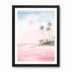 Watercolour Of Pink Sands Beach   Harbour Island Bahamas 2 Art Print