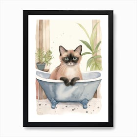 Siamese Cat In Bathtub Botanical Bathroom 1 Affiche