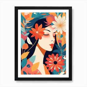 Bloom Body Art Colourful Portrait With Flowers Art Print