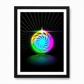 Neon Geometric Glyph in Candy Blue and Pink with Rainbow Sparkle on Black n.0191 Art Print