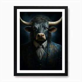 A Bull With Longhorns In A Night Sky With Stars Art Print