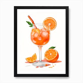 Aperol With Ice And Orange Watercolor Vertical Composition 19 Art Print