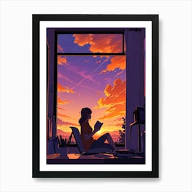 Anime Girl Reading A Book 4 Art Print