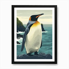 King Penguin Sea Lion Island Minimalist Illustration 2 Art Print