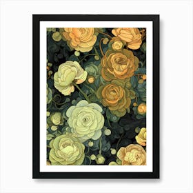 Roses On A Black Background Art Print
