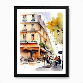 Paris city, passersby, cafes, apricot atmosphere, watercolors.16 Art Print