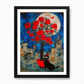 Carnation With A Cat 1 Surreal Joan Miro Style  Art Print