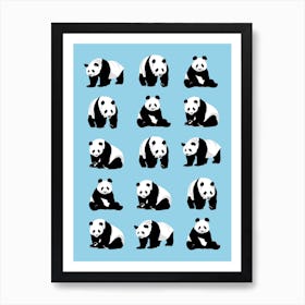 Panda Bears Pattern Light Blue Art Print