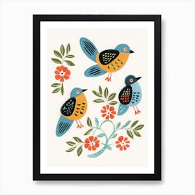 Folk Style Bird Painting Bluebird 4 Art Print