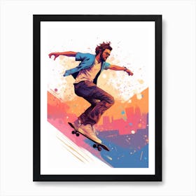 Skateboarding In Los Angeles, United States Gradient Illustration 1 Art Print