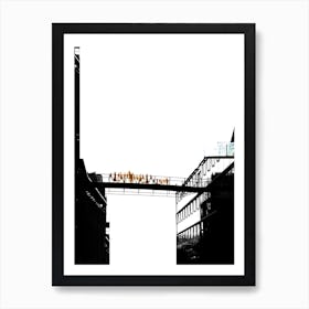 Black & White People On A Bridge Art Print Art Print