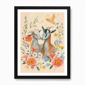 Folksy Floral Animal Drawing Goat 5 Art Print