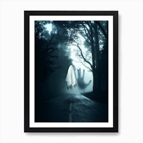 Ghost Halloween In The Dark Road Art Print