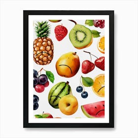 Sad Fruits Watercolor Painting Art Print