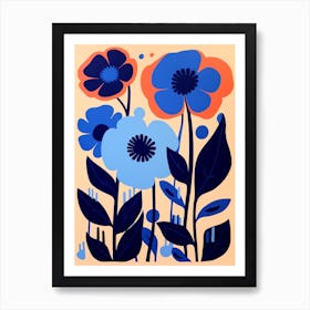 Blue Flower Illustration Poppy 3 Art Print