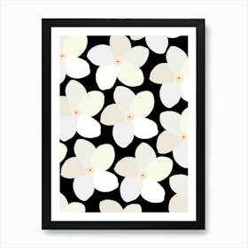 Retro Flowers Black And White Art Print