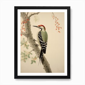 Ohara Koson Inspired Bird Painting Woodpecker 1 Art Print