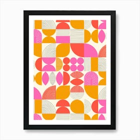 Modern Art Geometric Shapes Magenta Orange Red Art Print