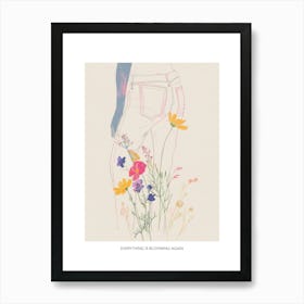 Everything Is Blooming Again Poster Floral Blue Jeans Line Art 9 Art Print