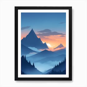 Misty Mountains Vertical Composition In Blue Tone 219 Art Print