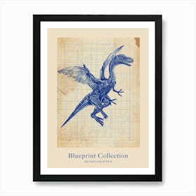 Protarchaeopteryx Dinosaur Blue Print Sketch 3 Poster Art Print