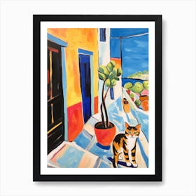 Painting Of A Cat In Rhodes Greece 2 Art Print