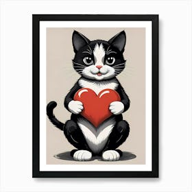 Valentine'S Day Cat A Cat Holding A Heart Art Print