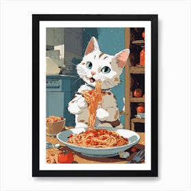 Cat Eating Spaghetti 1 Art Print