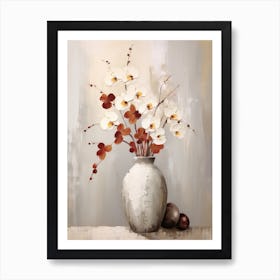 Orchid, Autumn Fall Flowers Sitting In A White Vase, Farmhouse Style 3 Art Print