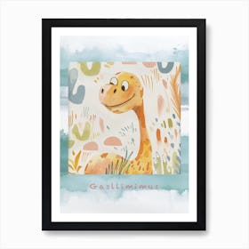 Cute Muted Pastel Gallimimus Dinosaur 2 Poster Art Print