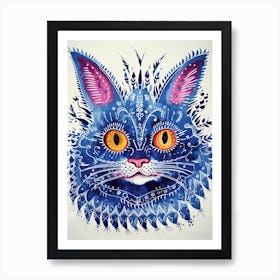 Louis Wain Blue Gothic Kaleidoscope Cat 10 Art Print